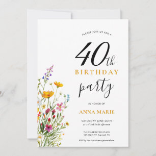 Convites Floral do Partido aniversário de 40 anos bonito