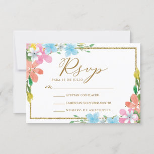 Convites Floral Dourada Border Nuestra Boda Wedding RSVP