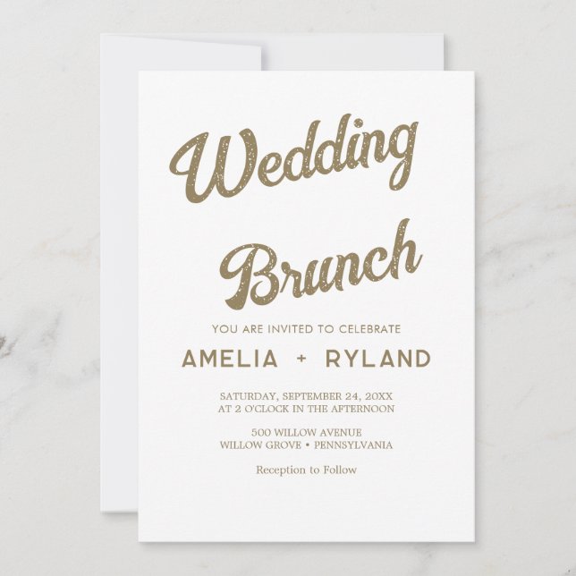 Convites Floral Dourada | Brunch de Casamento Creme e Doura (Frente)