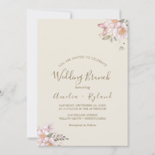Convites Floral Dourada Brunch de Casamento Creme e Doura