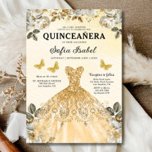 Floral Dourada Butterfly Princess Quinceanera