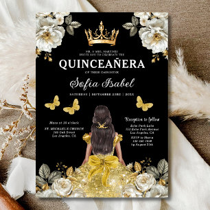 Convites Floral Dourada Butterfly Princess Quinceanera