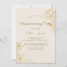 Convites Floral Dourada | Convidado de Casa Nova Creme e Do