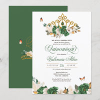 Floral Dourada e verde Tiara Butterfly Quinceañera