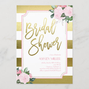 Convites Floral Dourada Faux Foil Chá de panela