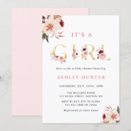 Convites Floral Dourada - Letra Elegante Chá de fraldas