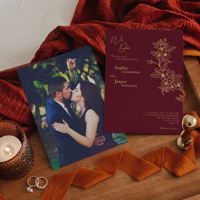 Convites Floral Dourado Burgundy Fazemos Casamento Fotográf (Criador carregado)