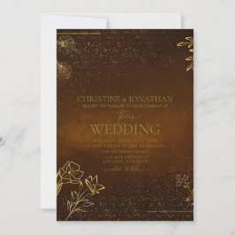Convites Floral Dourado Moderno | Casamento castanho