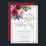 Convites Floral Dourado Red Surprise 50ª Festa de aniversár<br><div class="desc">Este elegante 50º convite de aniversário surpresa é perfeito para o seu evento especial! Esta design apresenta lindas flores vermelhas e brancas e tipografia lacrimogênea.</div>