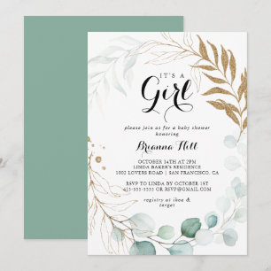Convites Floral Dourado Russo é um Chá de fraldas