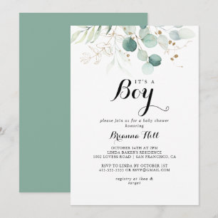 Convites Floral Dourado Rústico É um Chá de fraldas