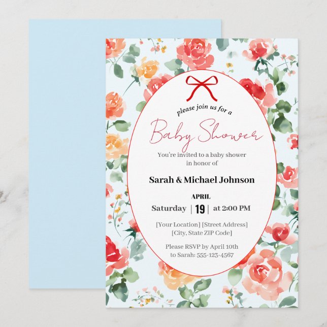 Convites Floral Dream Baby Shower  (Frente/Verso)