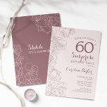 Convites Floral Dusky Pink Surpresa 60ª Festa de aniversári<br><div class="desc">Floral Duty Pink Surprise 60th Convite de aniversário. Design boho minimalista com sotaques botânicos e letra de escrita tipográfica. Floral,  carta de convite perfeita para uma na moda fêmea de comemoração surpresa. Pode ser personalizado para qualquer idade.</div>