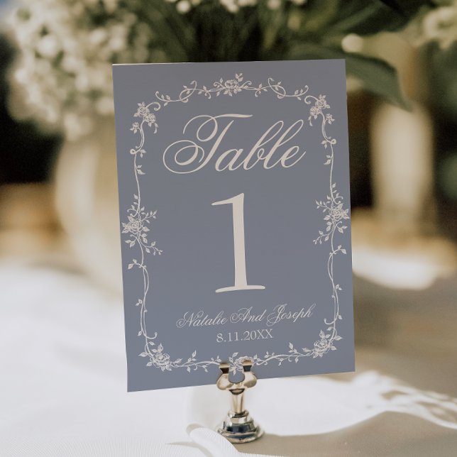 Convites Floral Dusty Blue Botanical Wedding Table Number (Criador carregado)