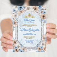 Floral Dusty Blue Girl Sweet 15 Birthday