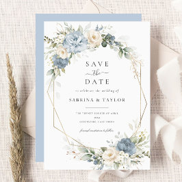 Convites Floral Dusty Blue Verdura Casamento Save The Date