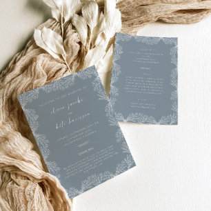 Convites Floral Dusty Frente Azul e Casamento Traseiro