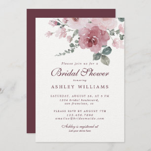 Convites Floral Dusty Rosa Rosa Rosa Chá de panela Borgonha