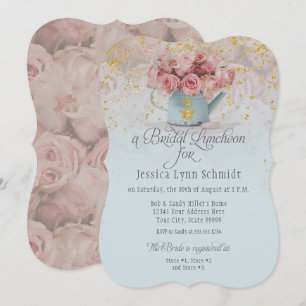 Convites Floral Dusty Rosas Azuis Dourados Lunchedo Bridal