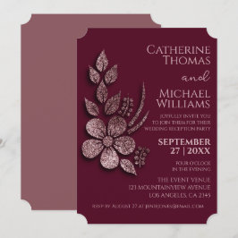 Convites Floral e Borgonha Dourada do Elegante Moderno