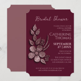 Convites Floral e Borgonha Dourada do Elegante Moderno