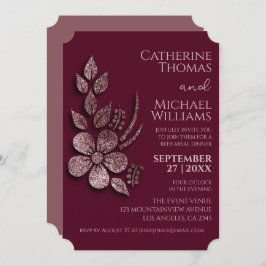 Convites Floral e Borgonha Dourada do Elegante Moderno