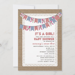 Convites Floral e Gingham Bunting Burlap Garota Inspirada