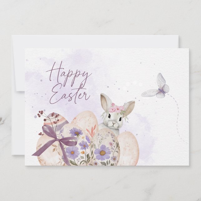 Convites Floral Easter Eggs & Easter Bunny Card (Frente)