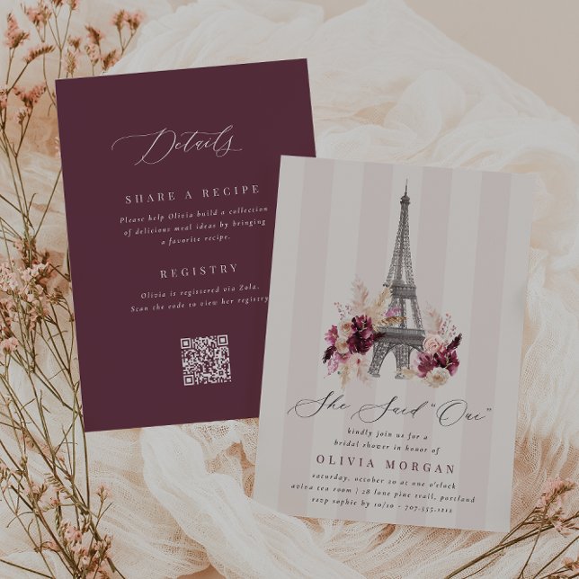 Convites Floral Eiffel Tower Double Sided Bridal Shower (Criador carregado)