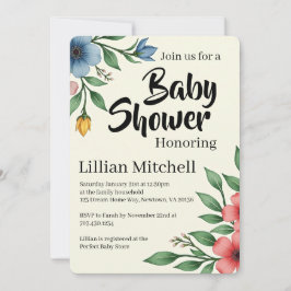 Convites Floral Elegance Baby Shower Invite