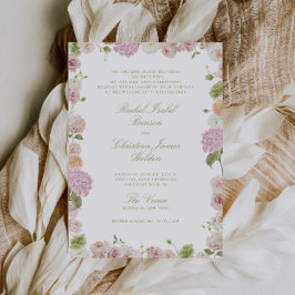 Convites Floral Elegance Pink Green Frame Wedding