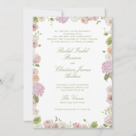 Convites Floral Elegance Pink Green Frame Wedding