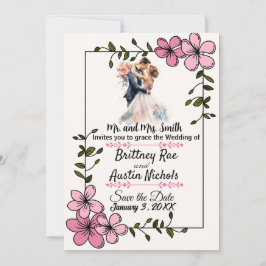 Convites Floral Elegant Couple Wedding Invitation