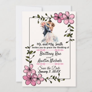 Convites Floral Elegant Couple Wedding Invitation