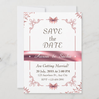 Convites Floral Elegant Save The Date Rose Gold Wedding