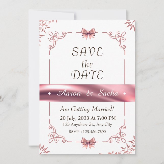 Convites Floral Elegant Save The Date Rose Gold Wedding (Frente)