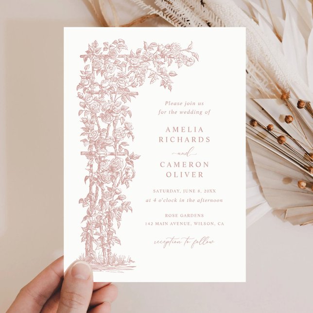 Convites Floral Elegant Vintage Rosas Trellis Wedding (Criador carregado)