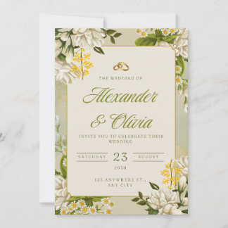 Convites Floral Elegant Wedding Invitation | White & Gold