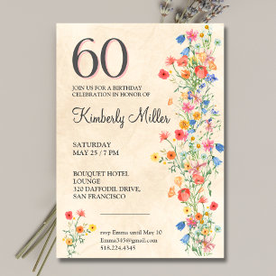 Convites Floral elegante 60 anos flores silvestres 60 anos