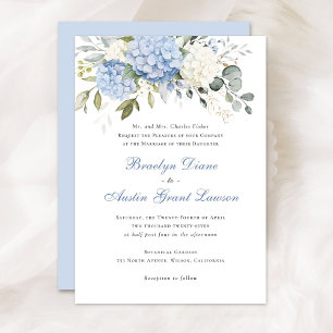 Convites Floral Elegante Azul Hydrangea Greenery Casamento