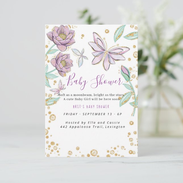 Convites Floral Elegante Babyshower (Em pé/Frente)