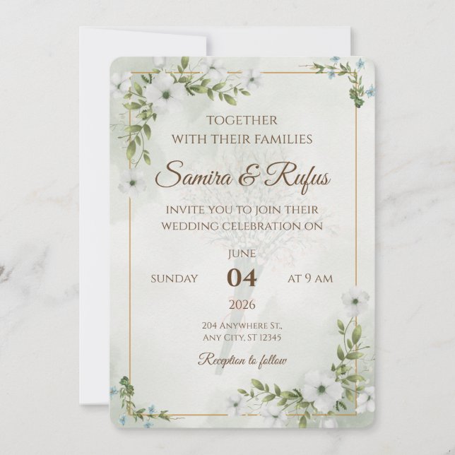 Convites Floral Elegante - Boho Rústico Personalizável (Frente)