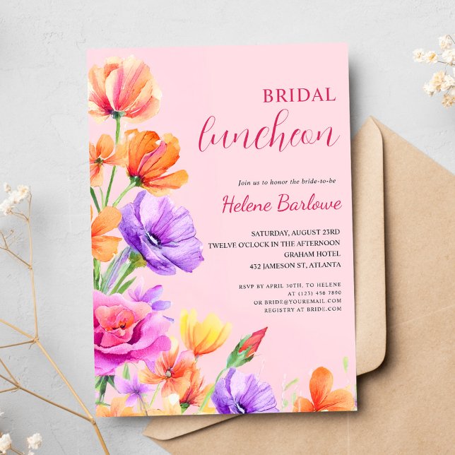 Convites Floral Elegante Boho Wildflower Bridal Luncheon (Floral Elegant Boho Wildflower Bridal Luncheon Invitation)