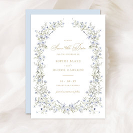 Convites Floral Elegante Dusty Blue Wreath Salvar a Data