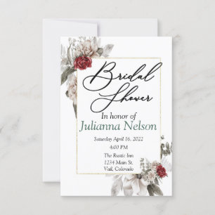 Convites Floral elegante em aquarela em vermelho e névoa co