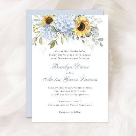 Convites Floral Elegante Girassóis Azuis Hydrangea Casament