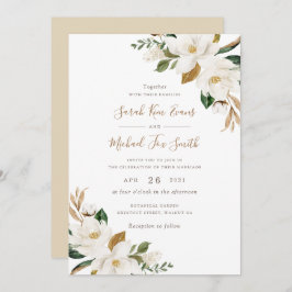 Convites Floral Elegante Magnolia Beige Neutro Casamento