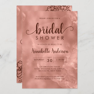 Convites Floral Elegante Metálico Dourado Rosa Chá de panel