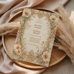 Convites Floral Elegante Neutro Vintage