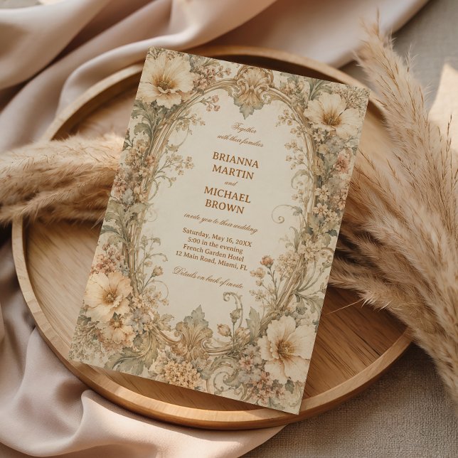 Convites Floral Elegante Neutro Vintage (Criador carregado)